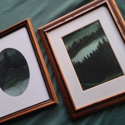 Zwarte woud print ingelijst met passepartout